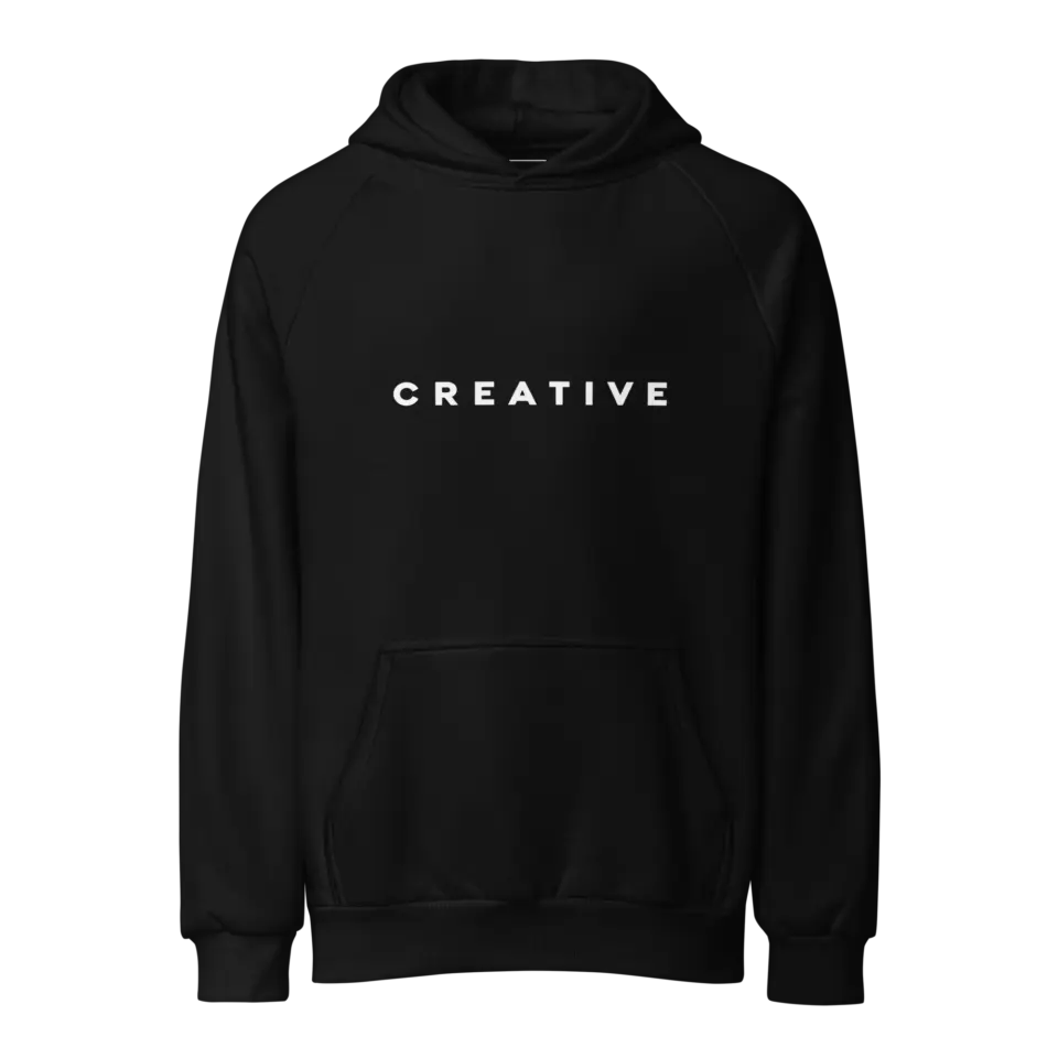 CREATIVE black super heavyweight hoodie, front view