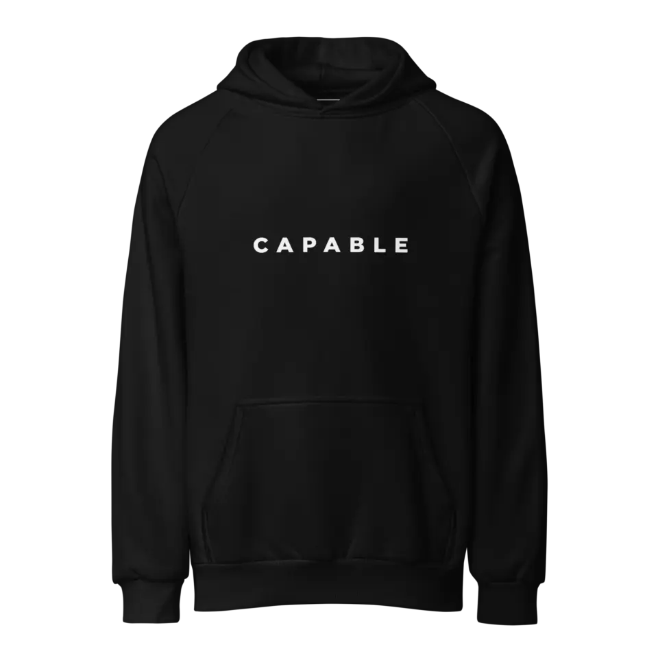 CAPABLE black super heavyweight hoodie, front view